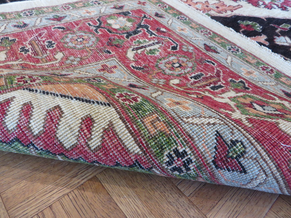 9"x11" Hand-Knotted Ivory Fine Serapi Heriz Oriental Rug Vegetable Dyes