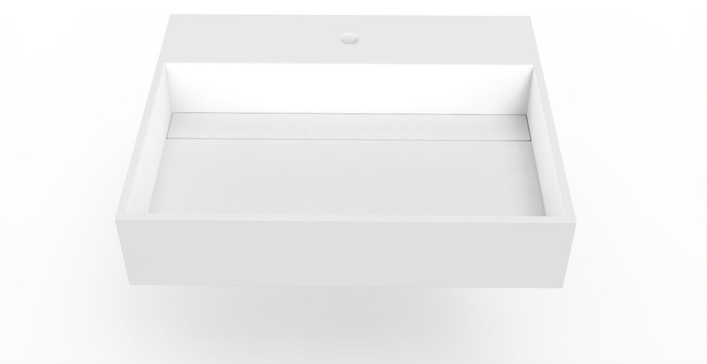CastelloUSA Juniper Wall Mounted Countertop Concealed Drain Basin Sink, White, 24", Center Basin, Standard