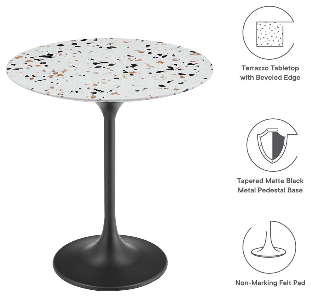 Lippa 20" Round Terrazzo Side Table, Black Terrazzo