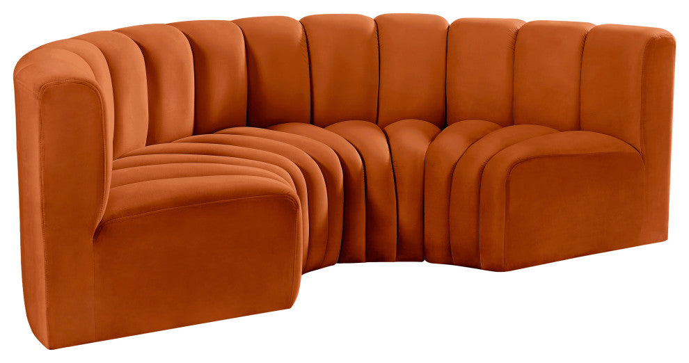 Arc Velvet Upholstered 4-Pc. Inward Curved Modular Sectional, Cognac