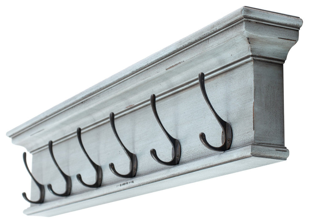 Rustic Antiqued Black and Blue Six Hook Hanging Coat Rack
