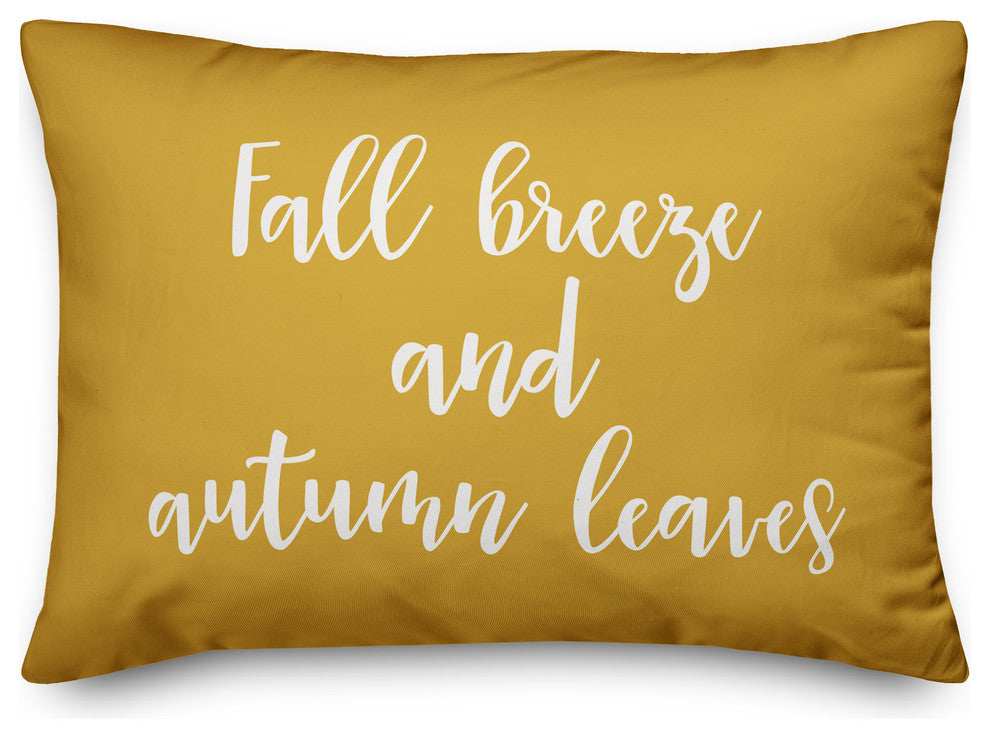 Fall Breeze and Autumn Leaves Lumbar Pillow, Mustard, 14"x20"