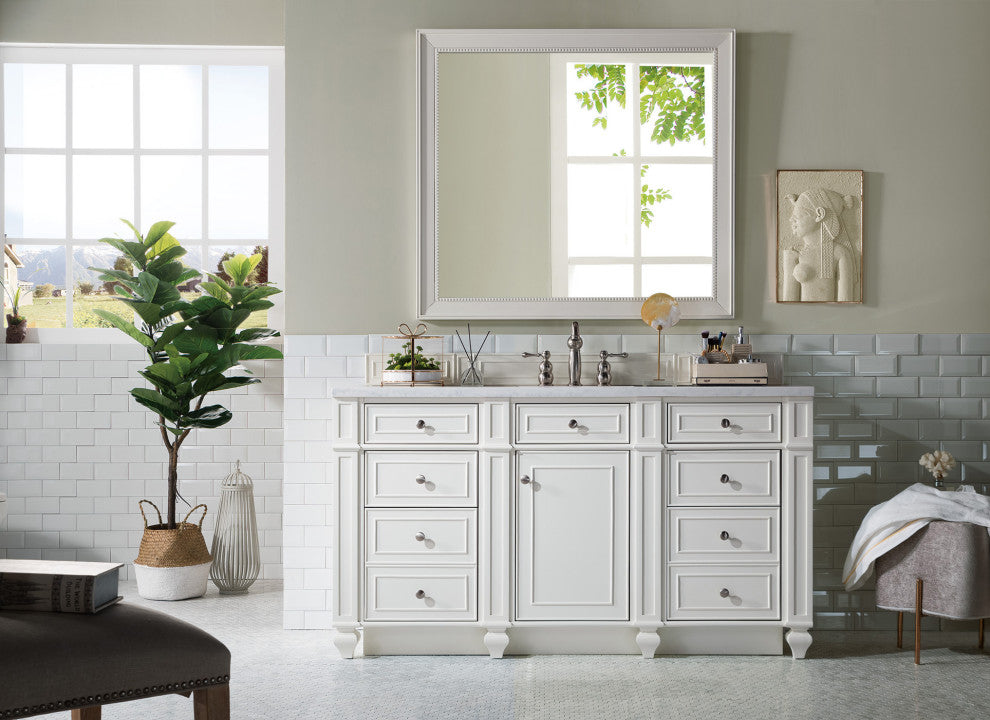 Bristol 60" Single Vanity Bright White, Arctic Fall Solid Surface