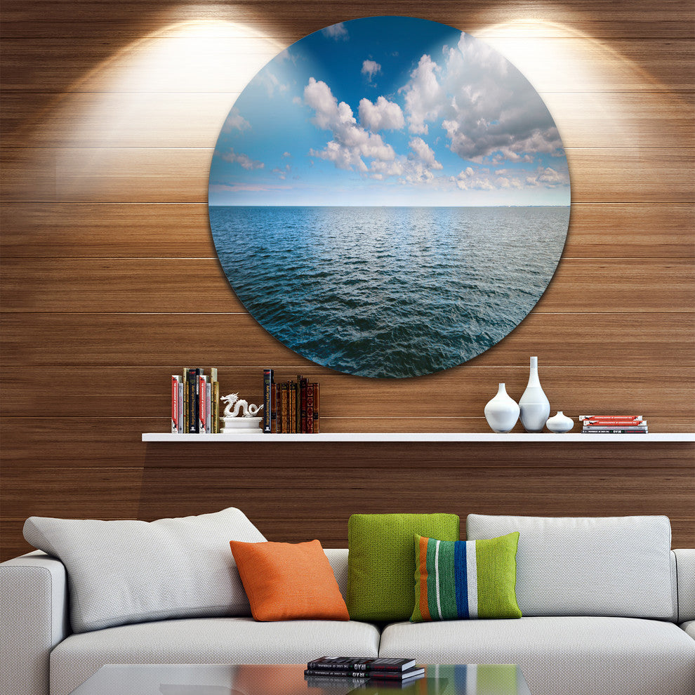 Cloudy Blue Sky Above Sea Surface, Beach Disc Metal Wall Art, 38"