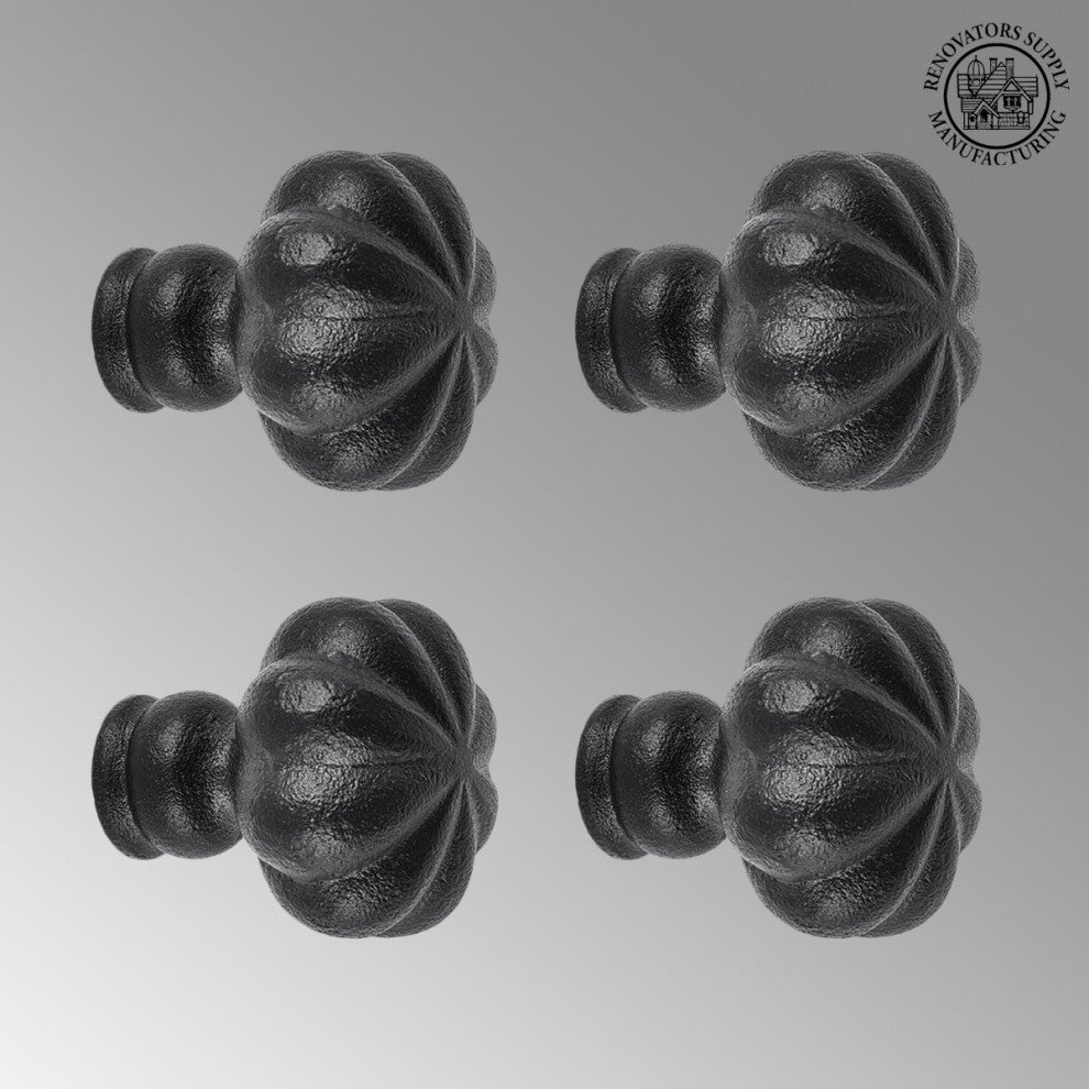Cabinet Hardware Knob Black Wrought Iron Floral Mission Design 1.5" Di. Set of 4