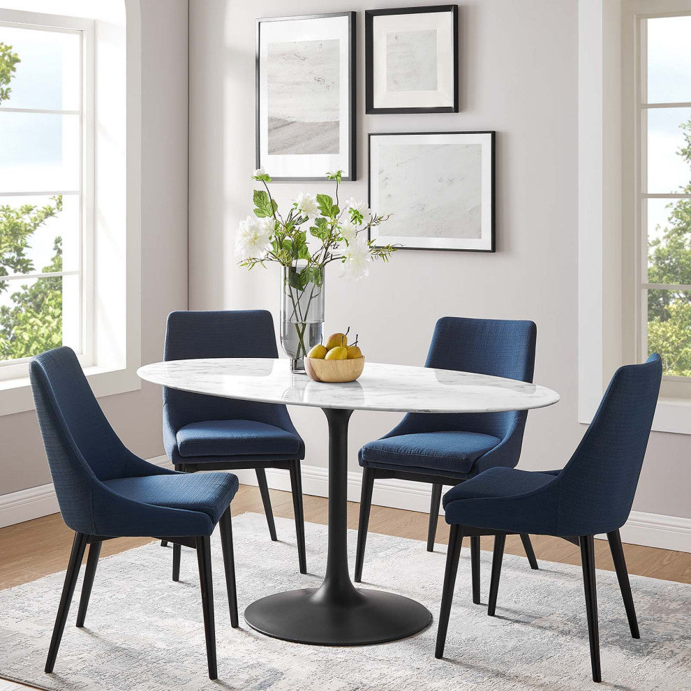Lippa 60" Oval Artificial Marble Dining Table Black White