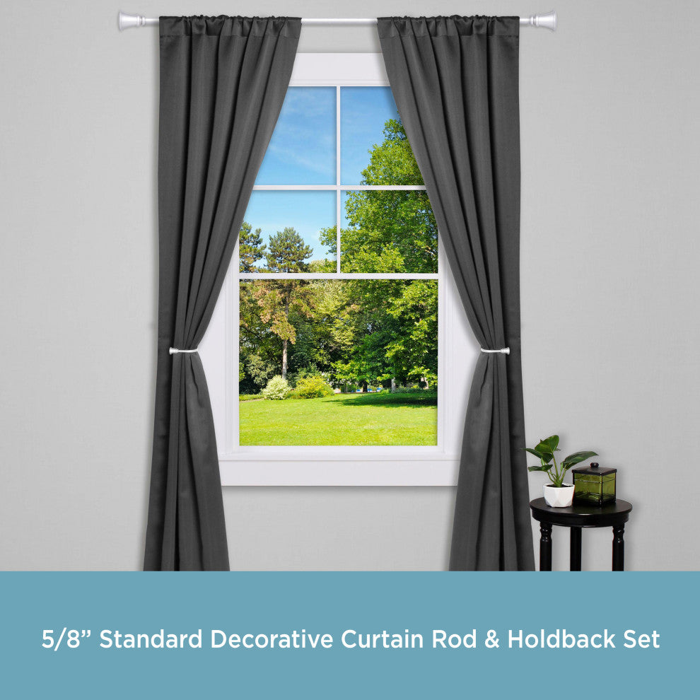 Kenney Trumpet 5/8 Decorative Curtain Rod & Holdback Set, Satin Nickel, 48-84