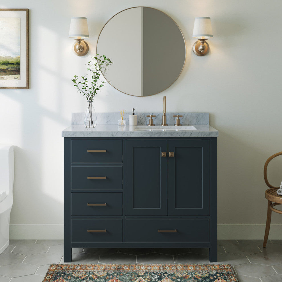 ARIEL Cambridge 43" Right Offset Rectangle Sink Midnight Blue Vanity, No Mirror