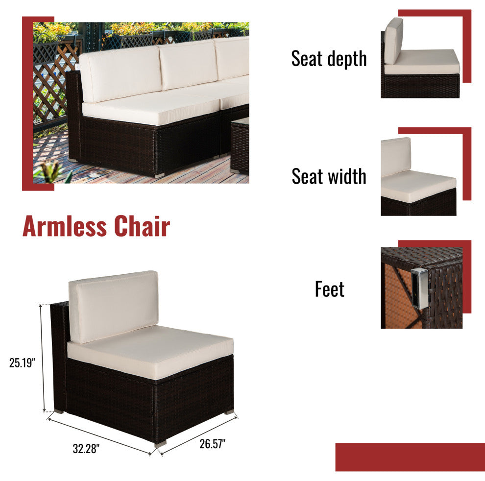85" Wide Outdoor Wicker Reversible Patio Sectional With Cushions, Beige