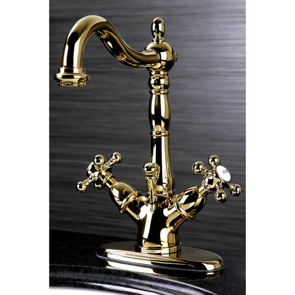 Kingston Brass Two-Handle Bathroom Faucet With Brass Pop-Up, Polished Brass