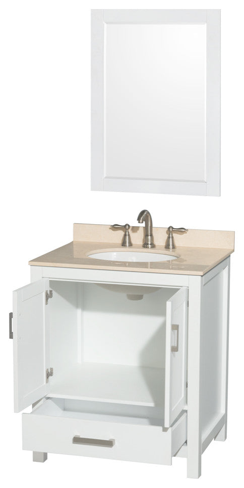 Wyndham WCS141430SWHIVUNOM24 White Vanity with Ivory Marble Top and Round Sink