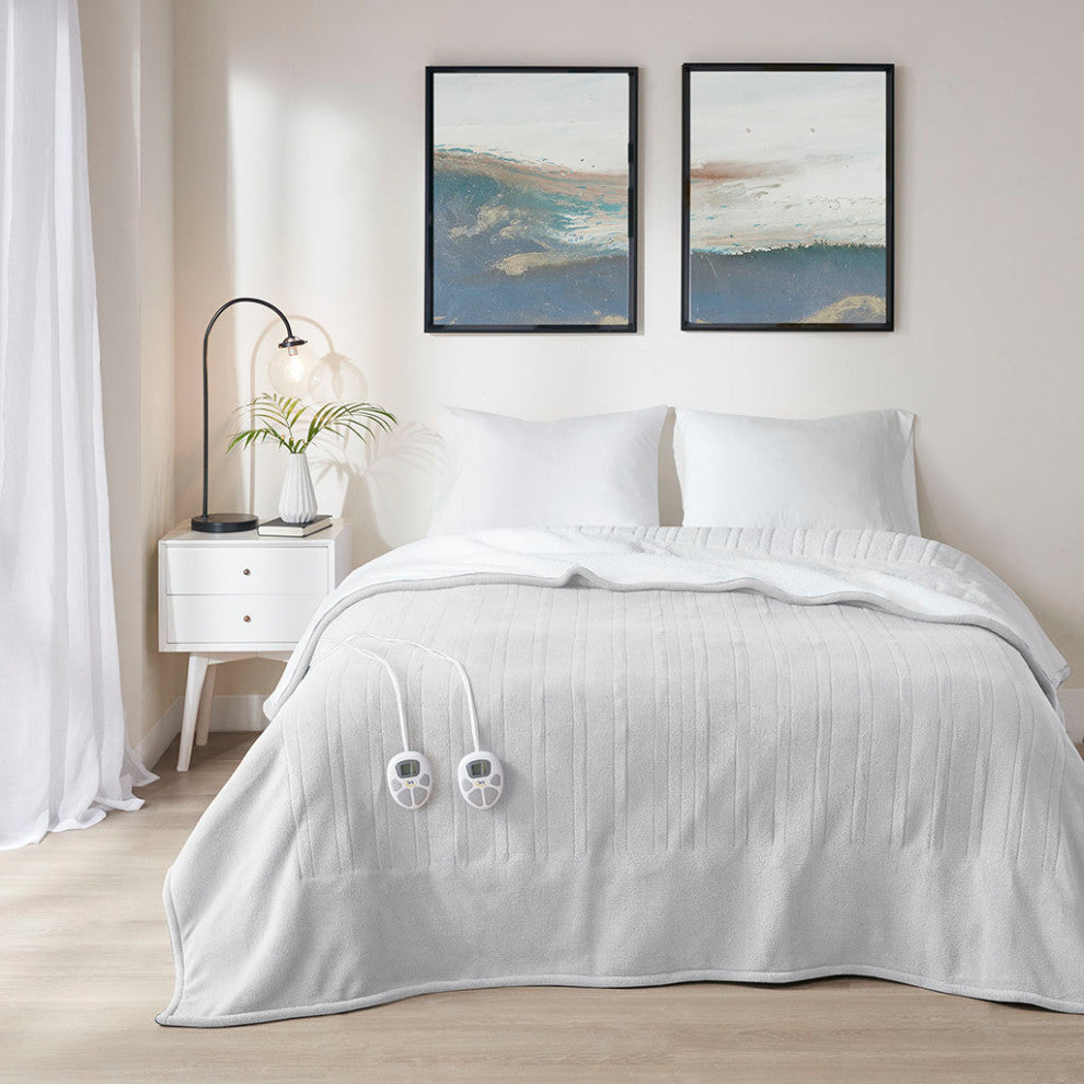 Serta Fleece to Sherpa Heated Fleece and Sherpa Bedding Blanket, Light Grey