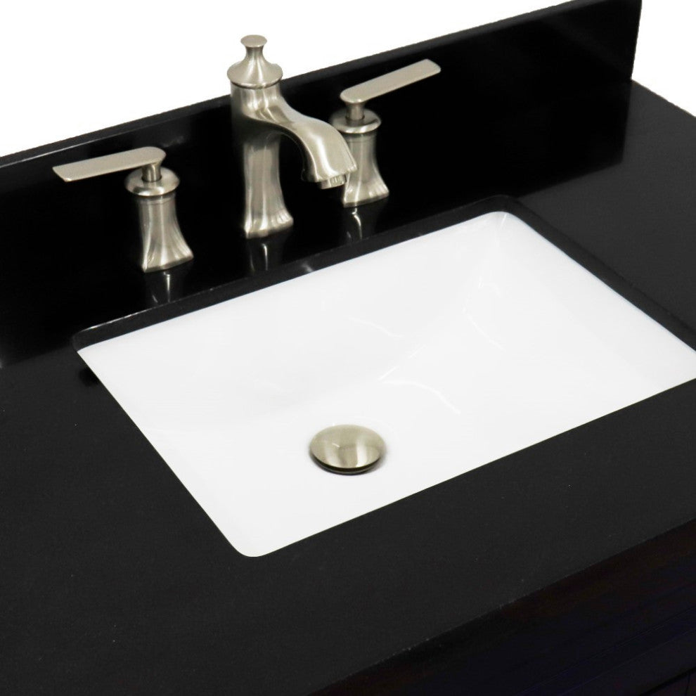 37" Single Sink Vanity, Blue Finish With Black Galaxy Granite