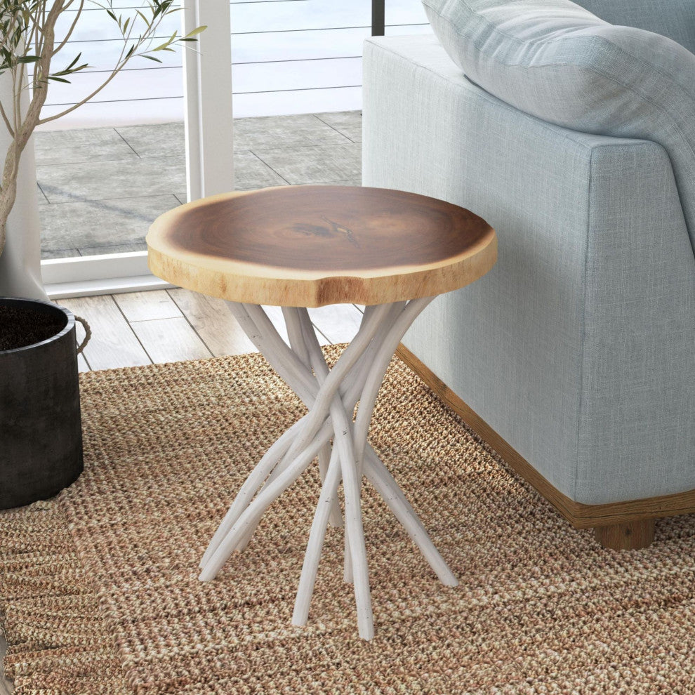East at Main Merrill White Round Teakwood Accent Table