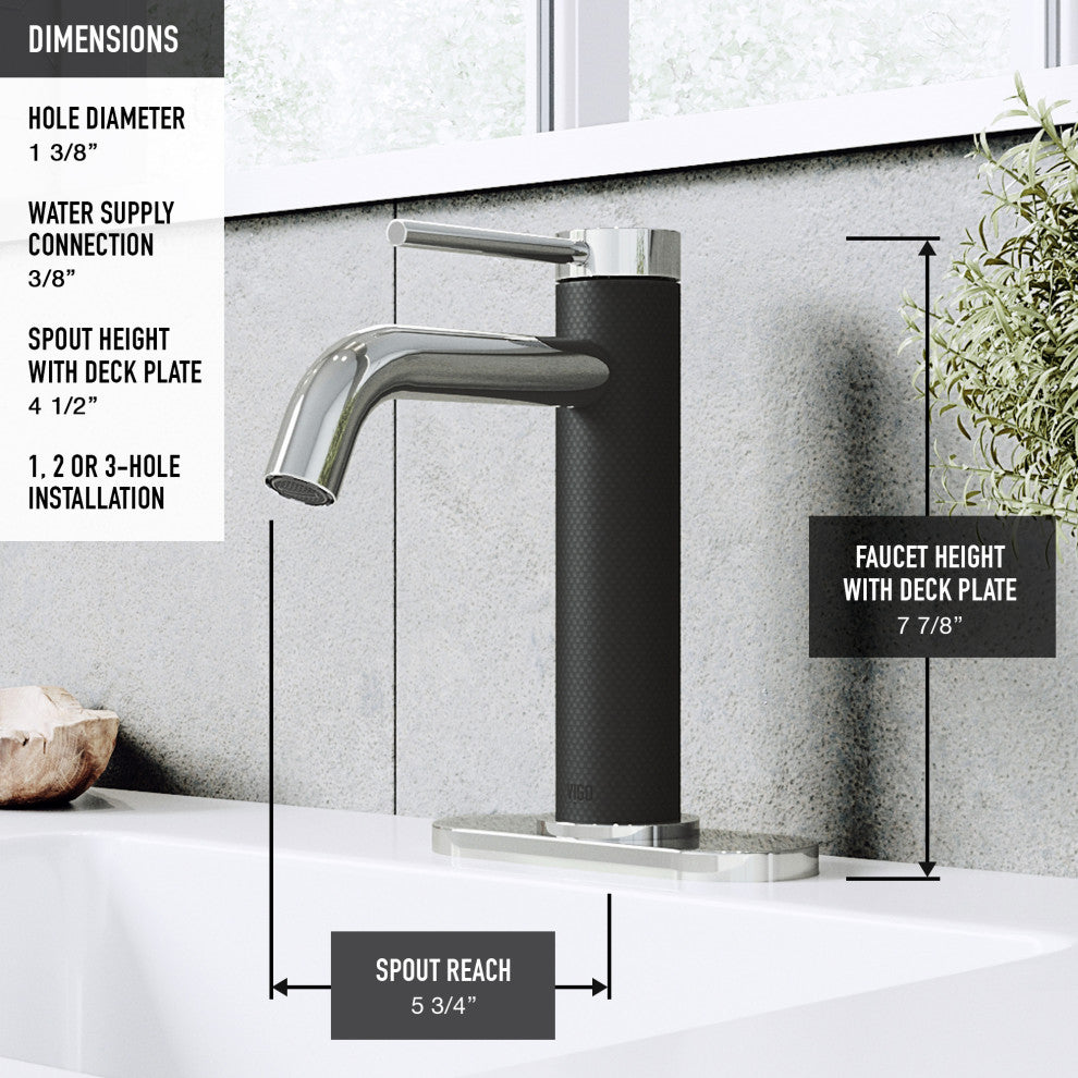 VIGO Madison 8" H Single Handle Single Hole Bathroom Faucet, Chrome, With Deck Plate