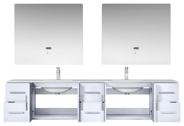 Geneva Transitional Glossy White 84" Double Vanity Set