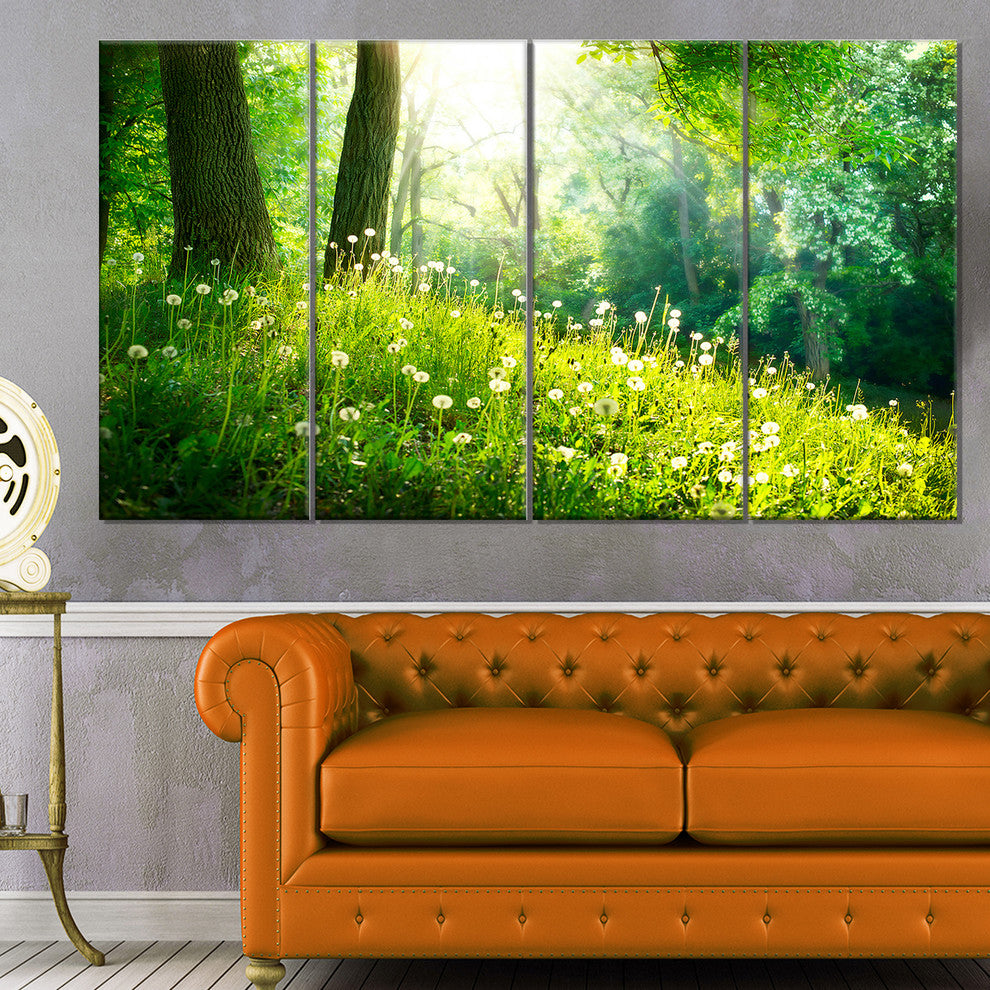 Beautiful Green Grass and Trees, Large Landscape Canvas Print, 48"x28", 4 Panels