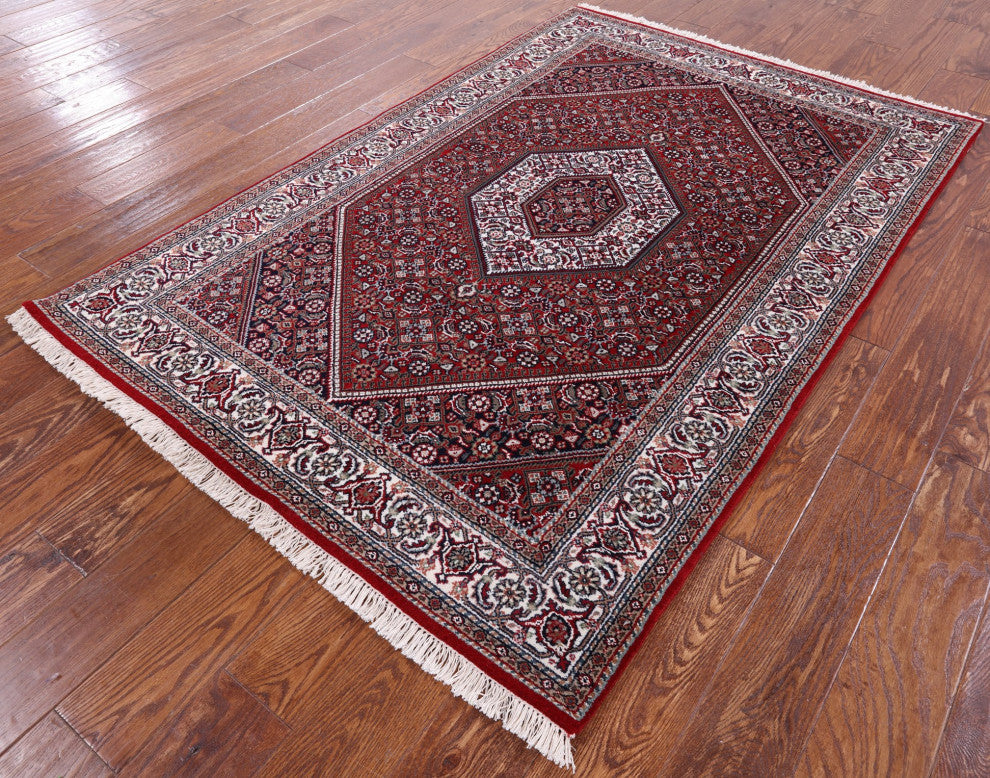 Fine Persian Bijar Hand Knotted Wool and Silk Rug 4' 1" X 6' 1" Q6726