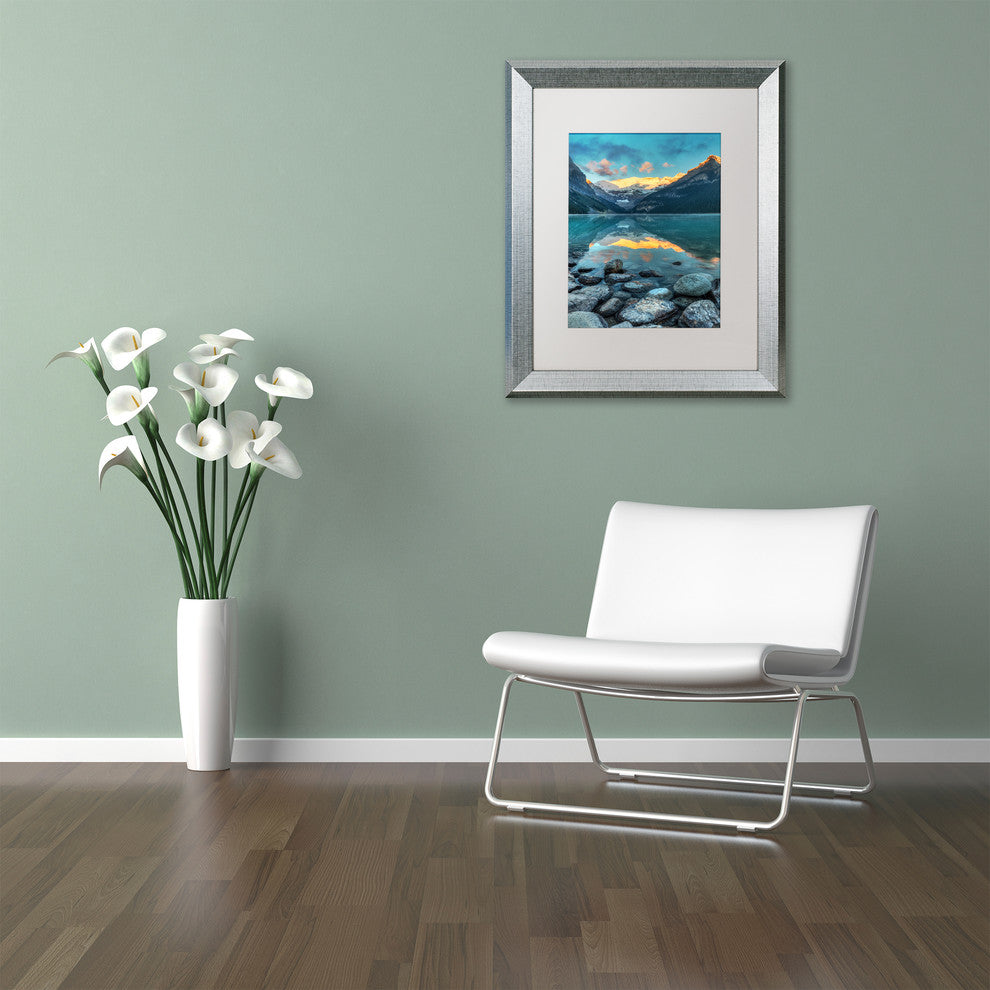 Pierre Leclerc 'Lake Louise Sunrise' Matted Art, Silver Frame, White, 20x16