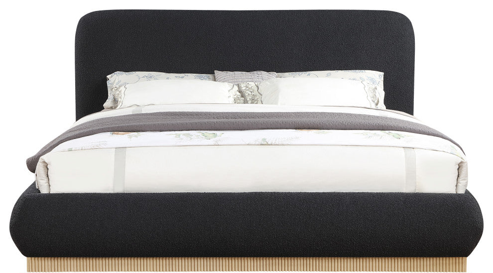 Rigby Boucle Fabric Upholstered Bed, Black, King, Natural