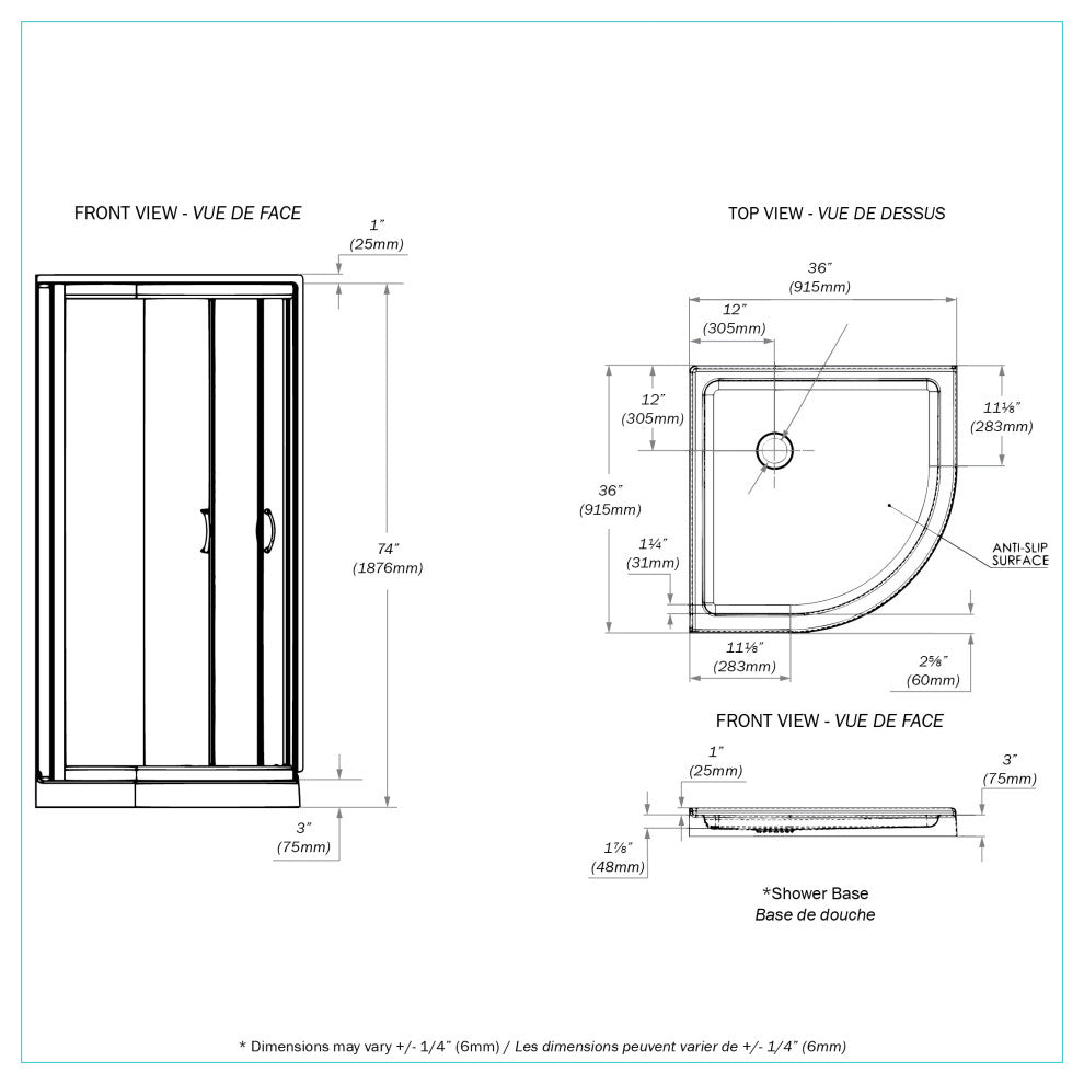 Mona-36-BLK-NW Shower Kit No Walls