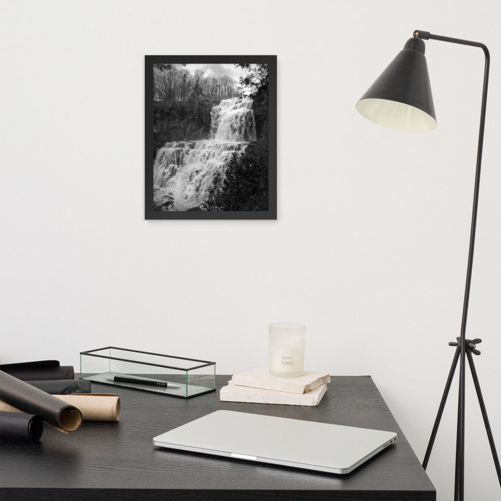 Chittenango Waterfall in Black and White Framed Photo Paper Wall Art Prints, Black, 11" X 14"