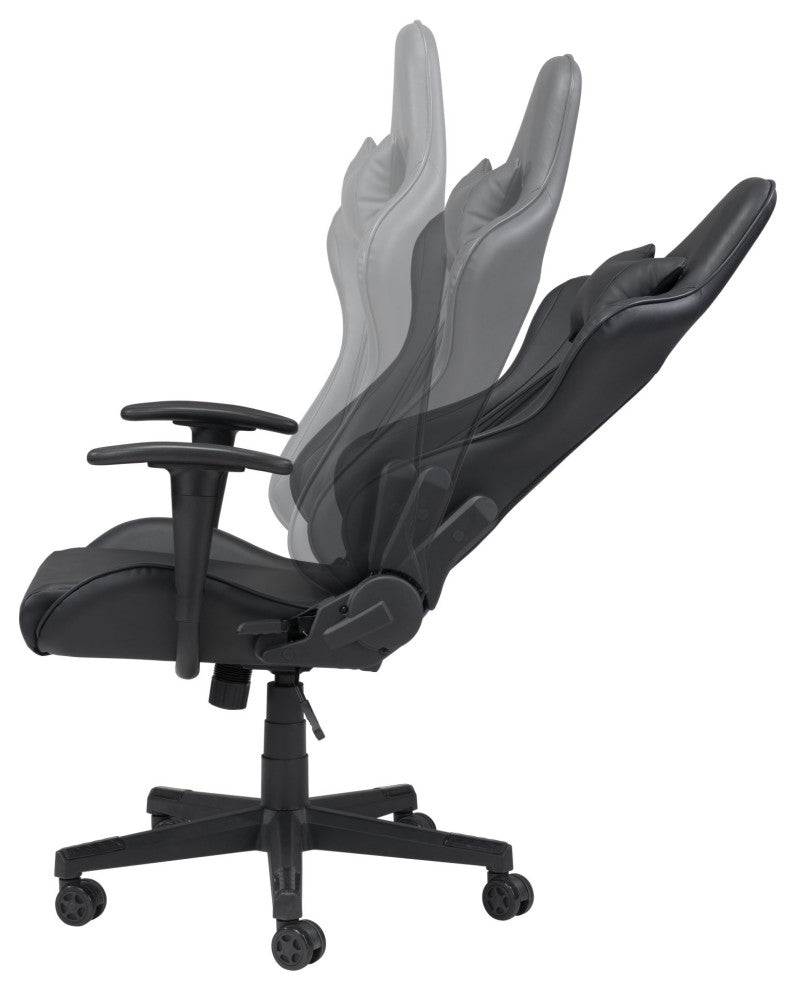 Computer Gaming Chair, Faux Vinyl Leather, Steel, Black, Home Business Office