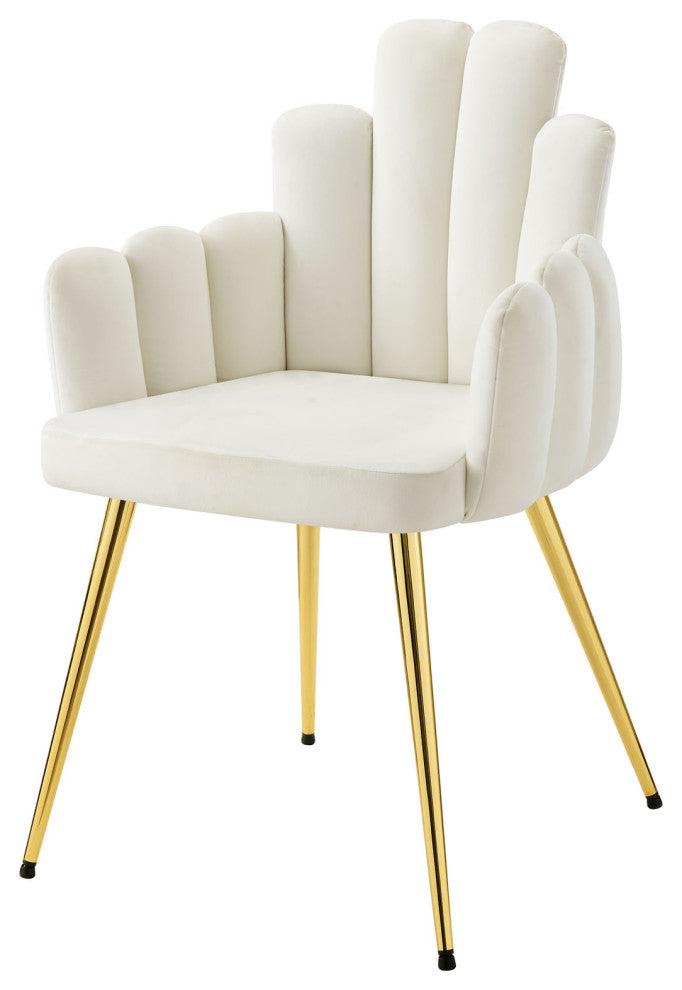 Dining Chair, Set of 2, White Gold, Velvet, Modern Cafe Bistro Hospitality