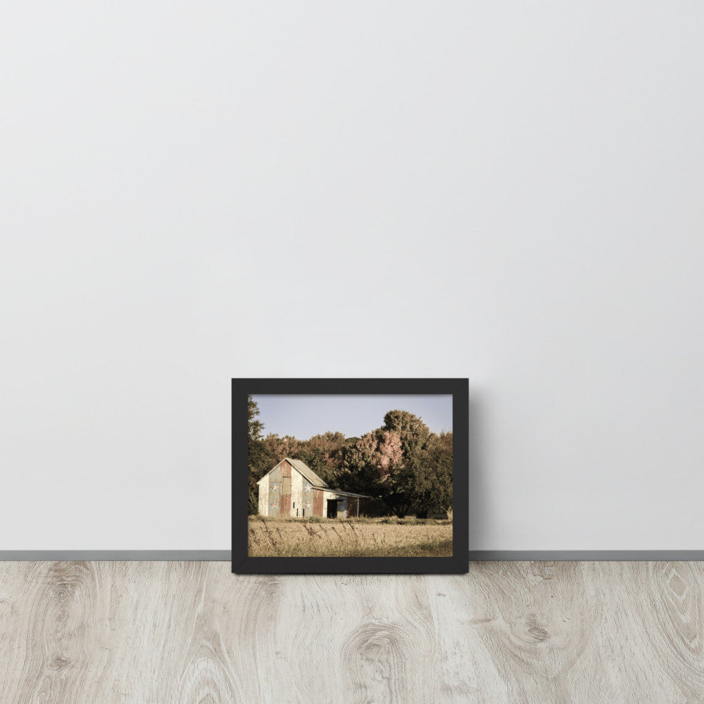 Patriotic Barn in Field Aged Effect Framed Photo Paper Wall Art Prints, Black, 8" X 10"
