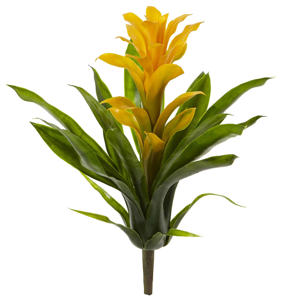15" Bromeliad Artificial Flower, Set of 4, Yellow