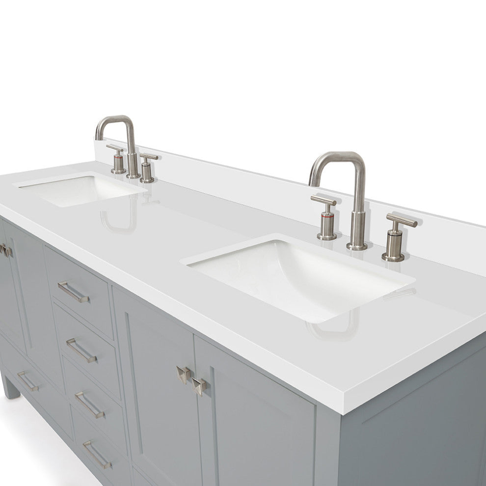 ARIEL Cambridge 73" Double Rectangle Sink Bathroom Vanity Grey with Quartz Top