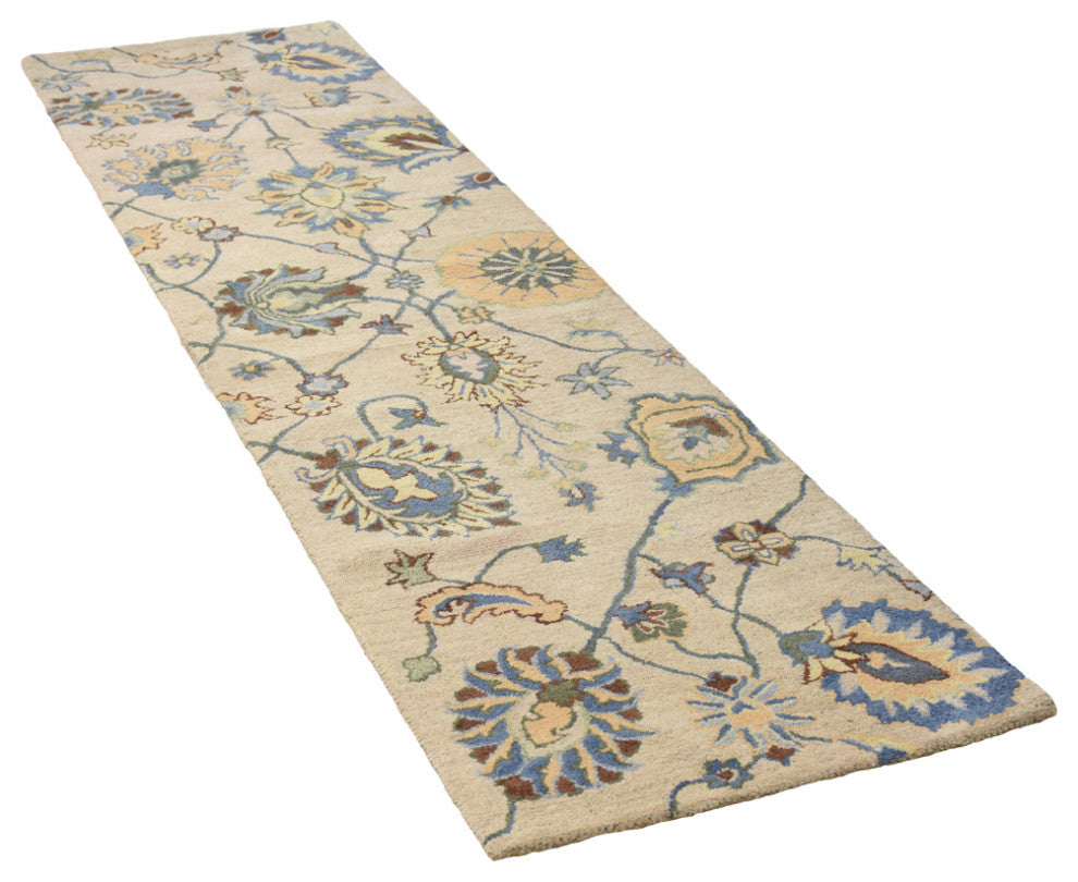 HAND TUFTED WOOL ECO-FRIENDLY AREA RUGS- Runner,Cream,Floral