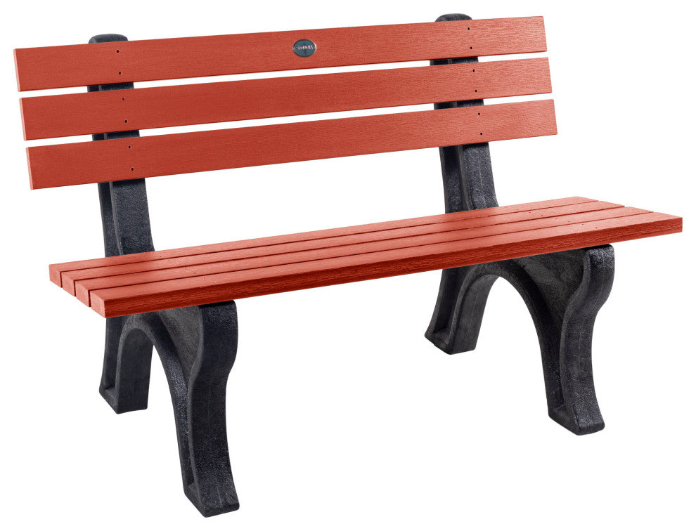 Aurora Traditional 4' Park Bench, Weathered Acorn, Rustic Red