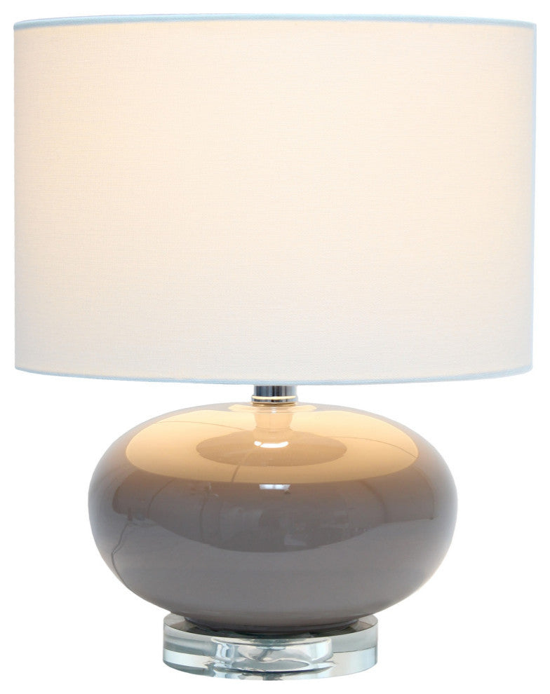 15.25" Ovaloid Glass Bedside Table Lamp With White Fabric Shade, Gray