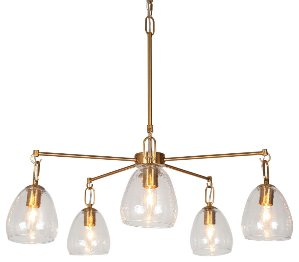 LNC Polished Gold Modern Textured-Glass Chandelier, Radial Design, 5 Lights