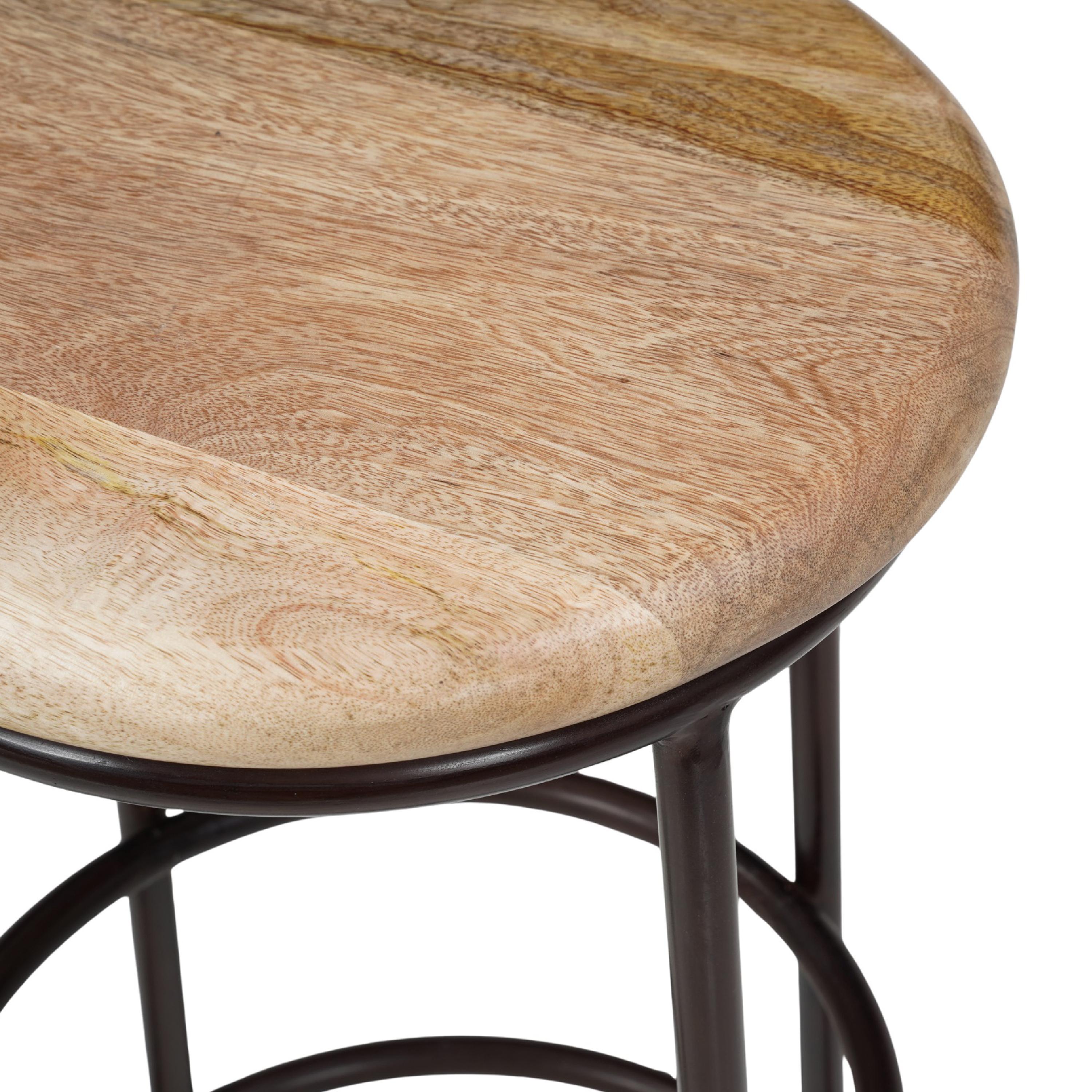 24" Mango Wood Counter Height Barstool With Iron Base Brown And Black