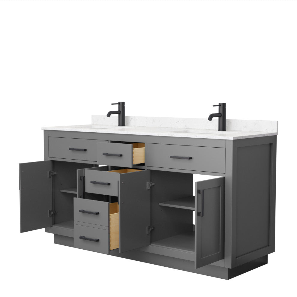 Beckett TK 66" Dark Gray Double Vanity, Cultured Top, Black Trim