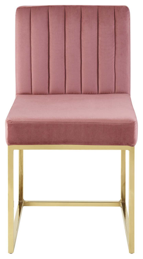 Carriage Dining Chair Performance Velvet Set of 2-Gold Dusty Rose