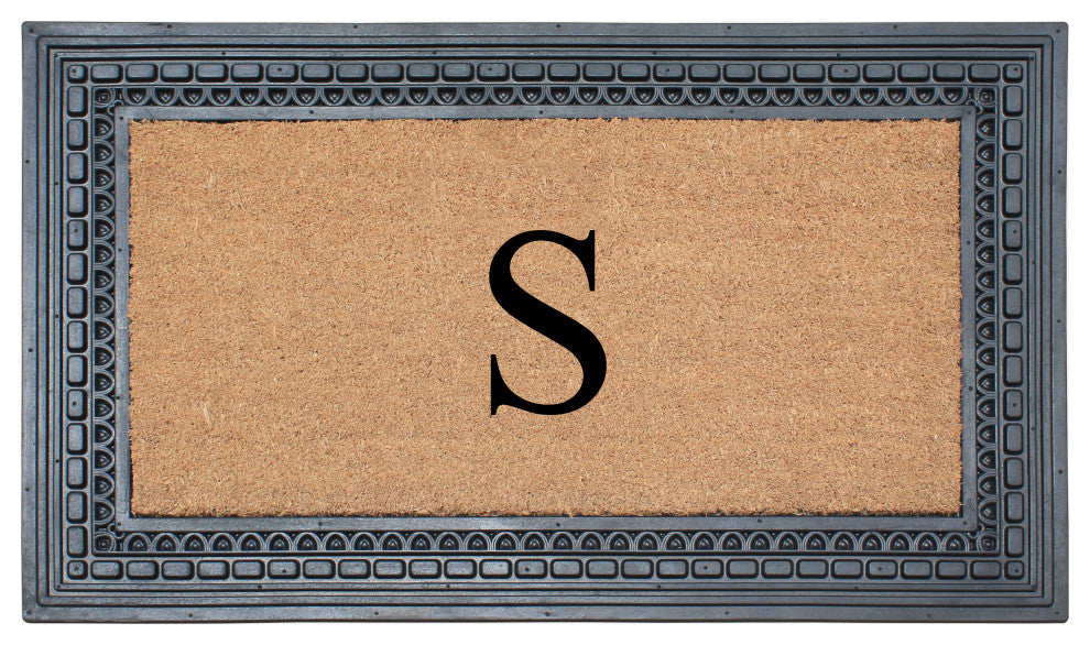 Rubber And Coir, Black/Beige  24"x39" Heavy Duty Outdoor Monogrammed Doormat, S
