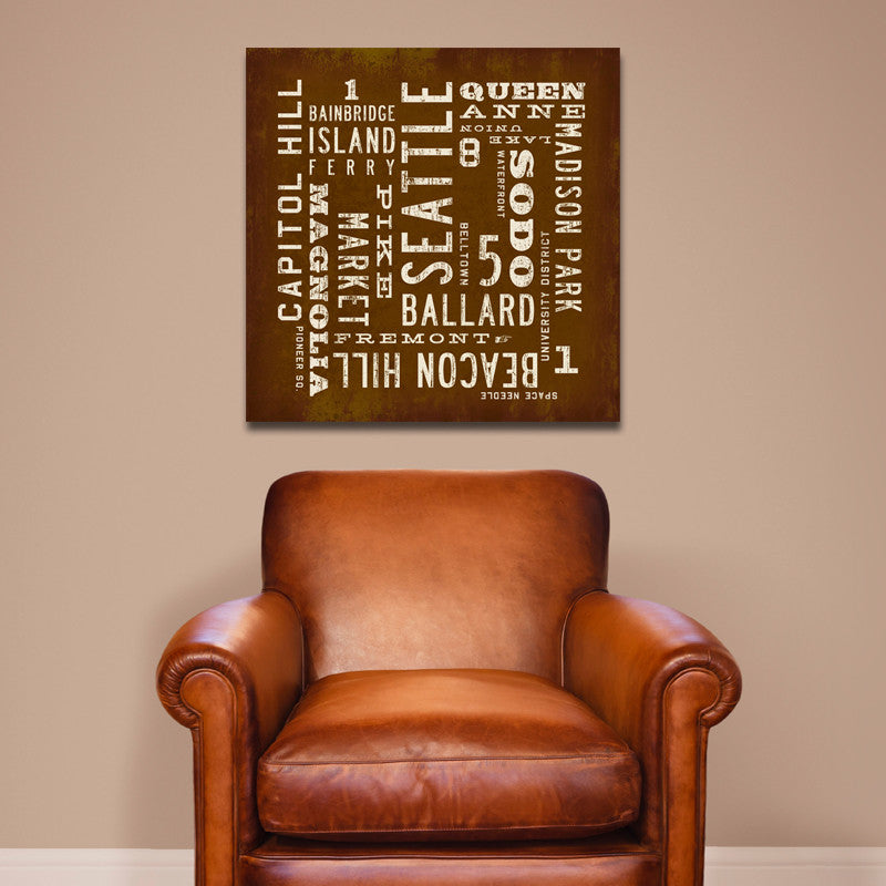 Seattle Art Sign. Seattle Canvas Wall Art, 24x24