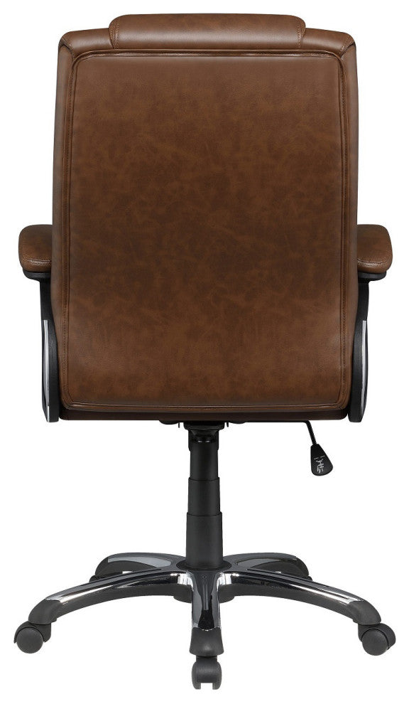 Adjustable Height Office Chair With Padded Arm, Brown And Black