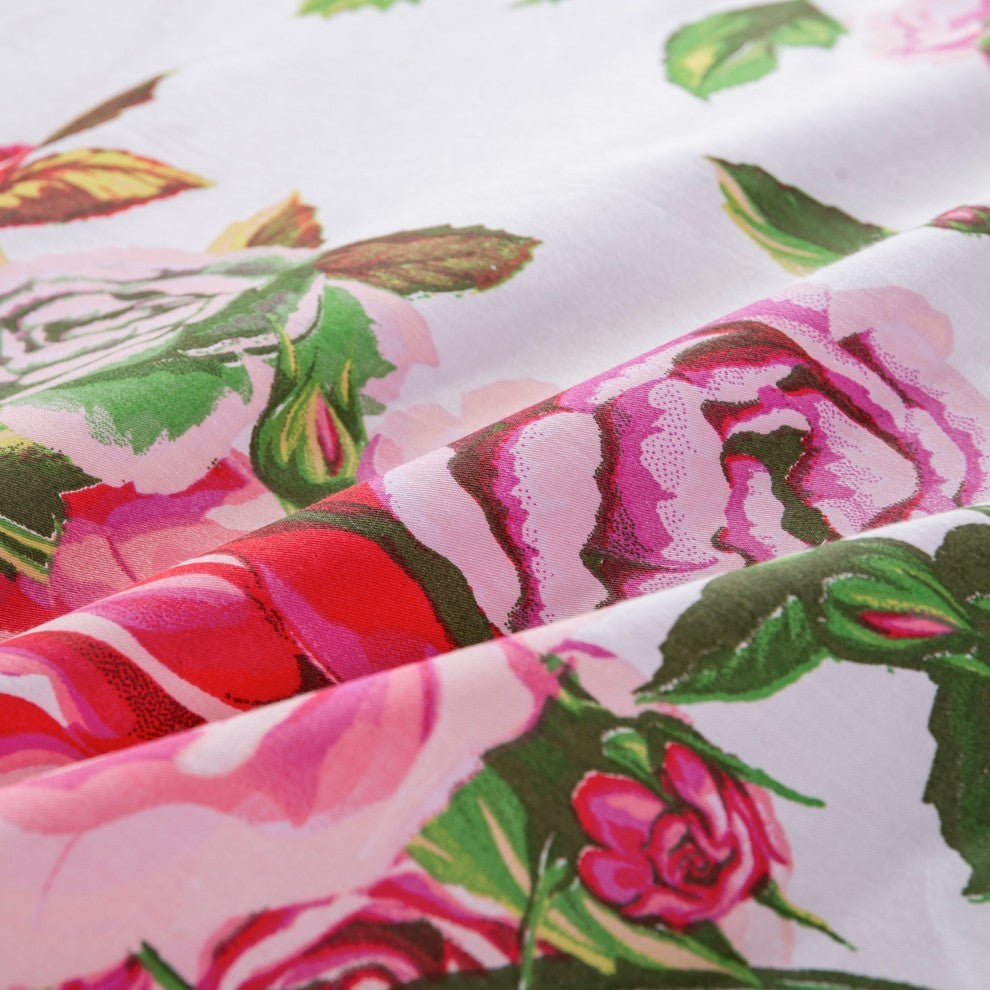DaDa Bedding Romantic Roses Flat Sheet Only - Lovely Spring Pink Floral Garden
