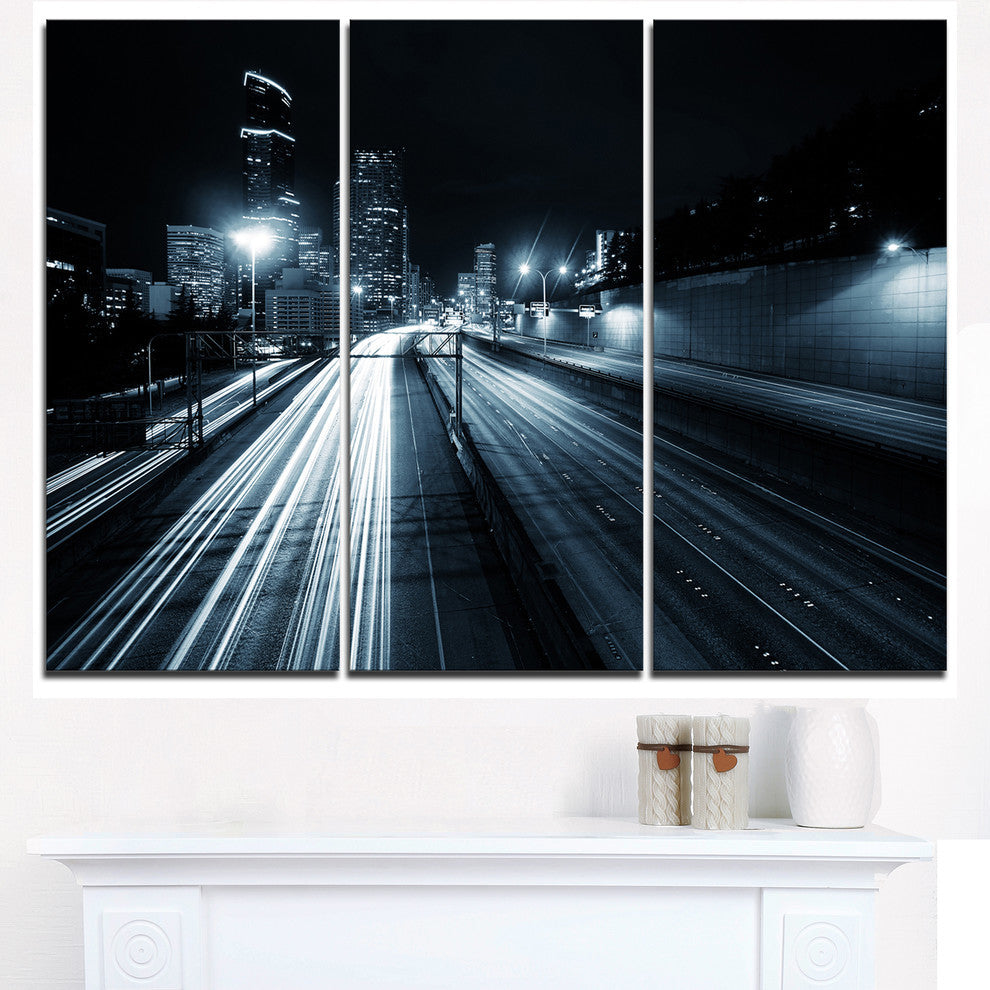 "Traffic Trail in Downtown Seattle" Metal Wall Art, 3 Panels, 36"x28"