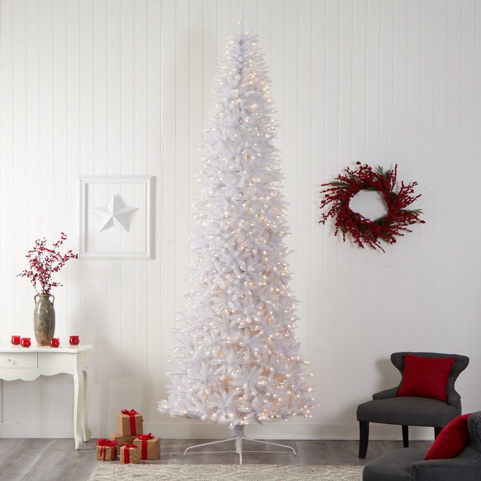 T3366 12 Slim White Artificial Christmas Tree With 1100 Warm White LED Lights
