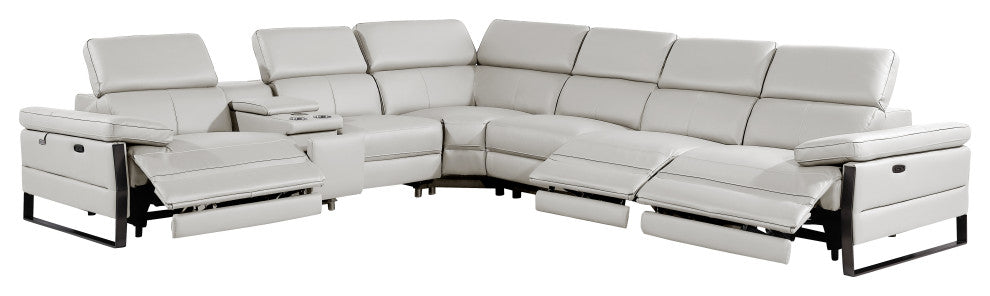 Antonio Italian Leather 7-Piece L-Shaped Power Reclining Sectional, Light Gray