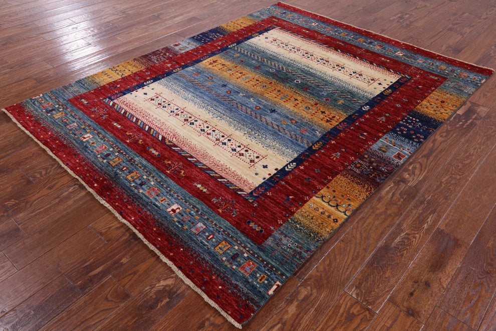 Tribal Persian Gabbeh Handmade Rug 5' 9" X 7' 6" Q7935