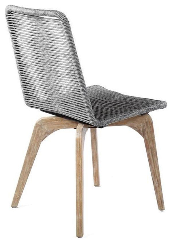 Island Outdoor Light Eucalyptus Wood and Grey Rope Dining Chairs - Set of 2
