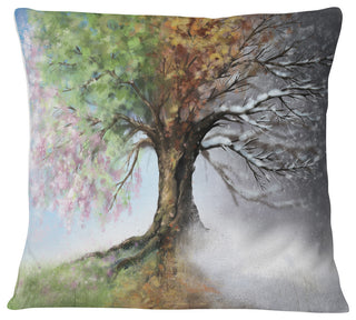 Tree with Four Seasons Tree Painting Throw Pillow, 18"x18"