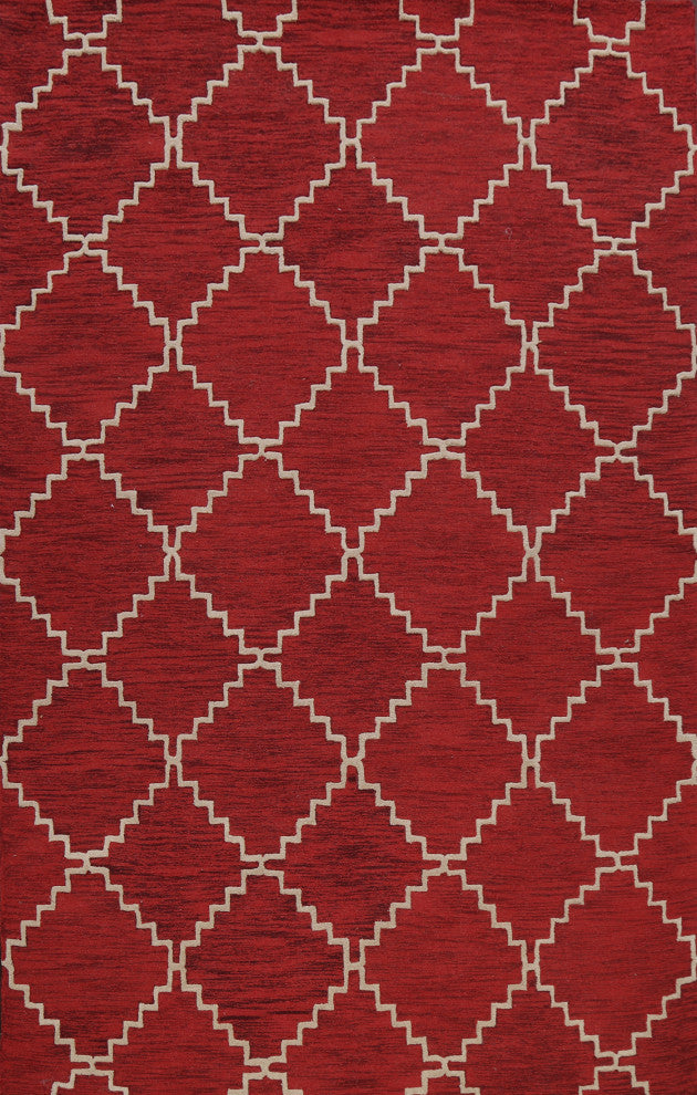 Red Trellis Contemporary Oriental Area Rug Hand-tufted Wool Carpet 8x11