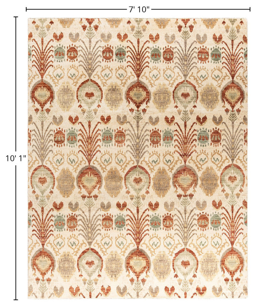 Ikat One-of-a-Kind Hand-Knotted Area Rug Beige, 7' 10" x 10' 1"